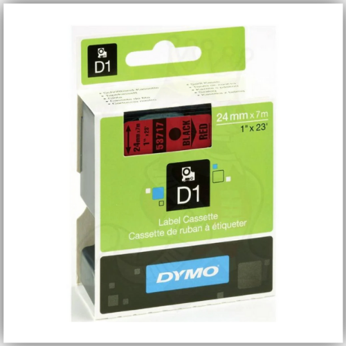 Dymo 53717, D1 Tape, 24mm x 7m, Black on Red