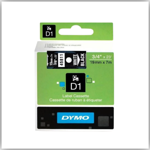 Dymo 45811, D1 Tape,19mm x 7m, White on Black