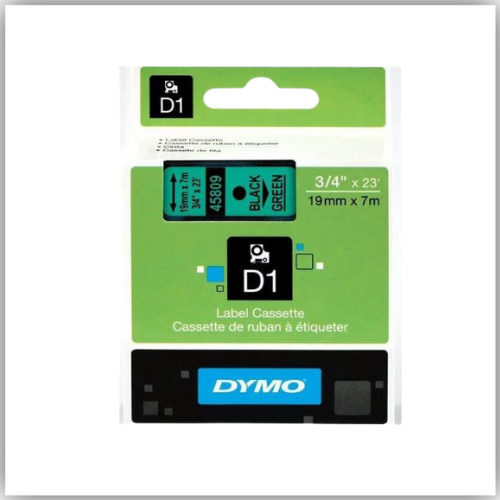Dymo 45809, D1 Tape,19mm x 7m, Black on Green