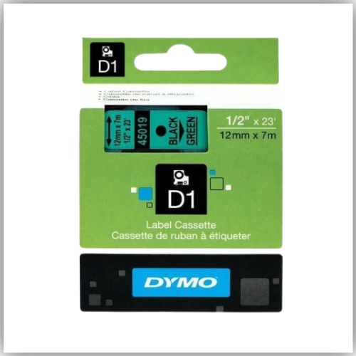 Dymo 45019, D1 Tape,12mm x 7m, Black on Green