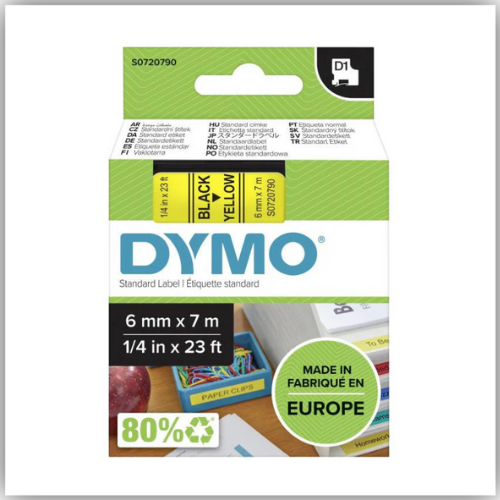 Dymo 43618, D1 Tape, 6mm x 7m, Black on Yellow