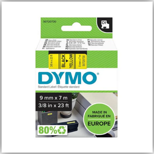 Dymo 40918, D1 Tape,9mm x 7m, Black on Yellow
