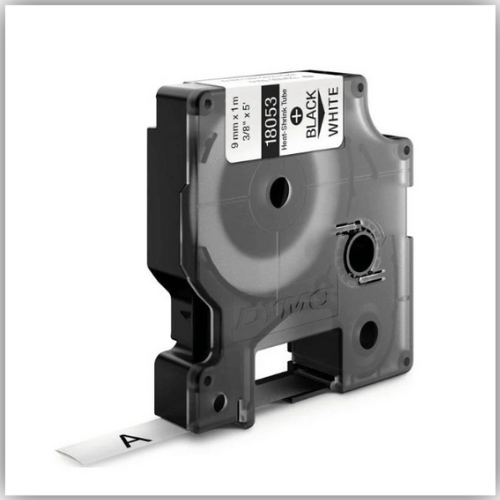 Dymo 18053 Heat Shrink Tube, 9mm, Black On White