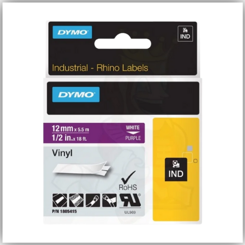 Dymo Rhino 1805415 Vinyl 12mm White on Purple Tape