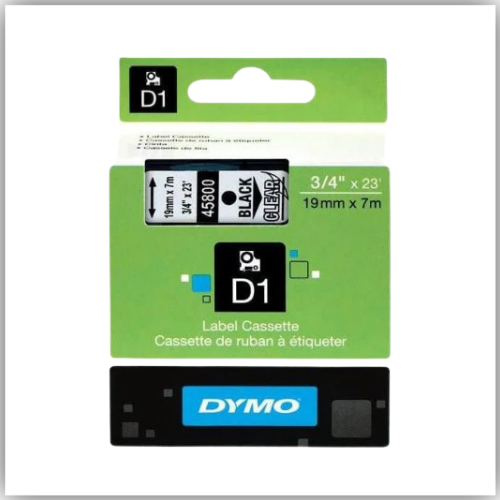 Dymo 45800, D1 Tape,19mm x 7m, Black on Transparent