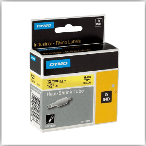 Dymo 18056 Rhino 12mm Heat Shrink Tube Black on Yellow