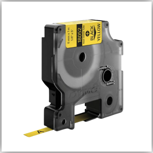 Dymo 18052 Heat Shrink Tube, 6mm, Black on Yellow