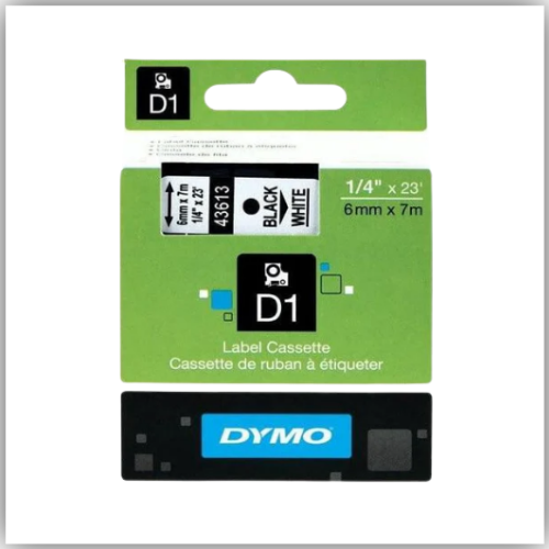 Dymo 43613, D1 Tape, 6mm x 7m, Black on White