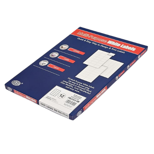 FIS Multi-purpose Laser Labels, A4 Size (63.5X72mm) 100 Sheets Per Pack, White Plain Labels - FSLA12-2-100
