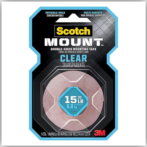 Scotch Mount Clear Tape 1 in x 60 in (2.54cm x 1.52m), 1 roll/pack | Holds 6.8 kg whole roll |Double Sided Adhesive Tape