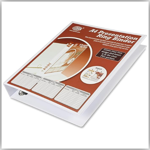 Presentation Binder, 4D A4 Size,40mm Ring Size, 2.75" Inches Spine with Clear PVC Pocket