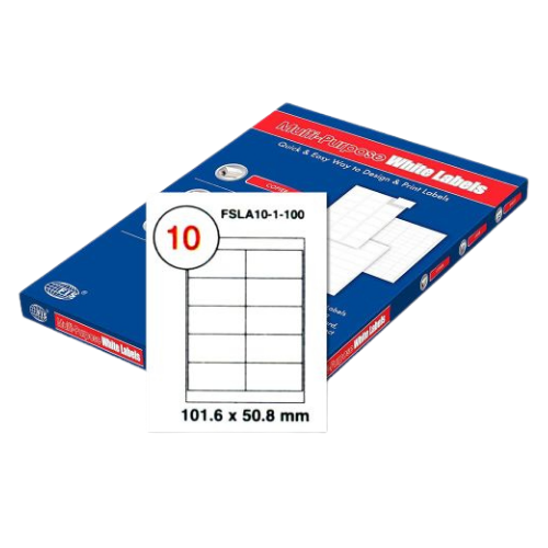 FIS Multi-purpose Laser Labels, A4 Size (101.6X50.8mm) 100 Sheets Per Pack, White Plain Labels - FSLA10-1-100