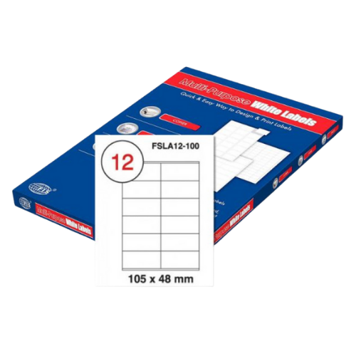 FIS Multi-purpose Laser Labels, A4 Size (105X48mm) 100 Sheets Per Pack, White Plain Labels - FSLA12-100