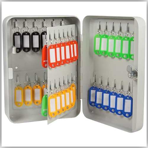 Metal Key Box (48 Keys, White) Key Storage Lock Box,