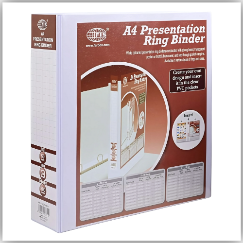 Presentation Binder, 2D A4 Size,50mm Ring Size, 3" Inches Spine with Clear PVC Pocket