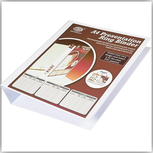 Presentation Binder, 4D A4 Size,50mm Ring Size, 3.25" Inches Spine with Clear PVC Pocket