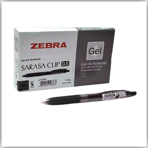 Zebra Sarasa- Rollerball Gel Ink Pen, 0.5mm, BLACK 1X10