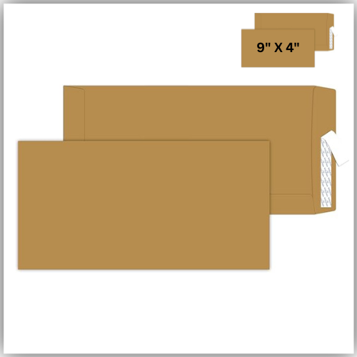 Brown Envelopes, 4” x 9" Peel & Seal 80gsm, pack of 50