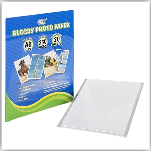 FIS Glossy Photo Paper, A6 Size(105x148mm), 230gsm Grammage, 20 Sheets Per Packet
