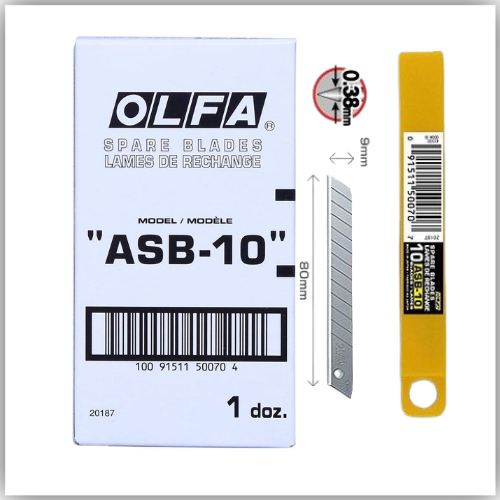 Olfa ASB-10 Spare Blades, 9mmX80mm, 10/Pack