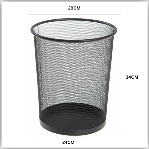 Metal Mesh Waste Bin Round Larg Black
