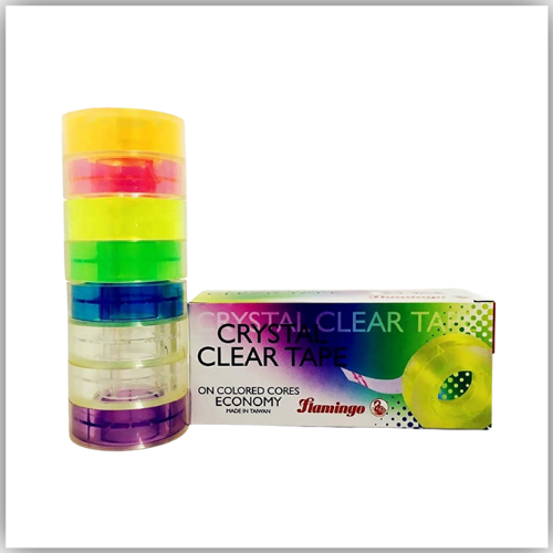 Flamingo Clear Cello Tape, 3/4 inch (19mm) x 36 Yards, Transparent ( Box of 8 rolls), Colored Core