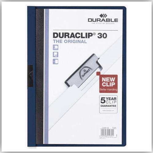 DURACLIP 30 A4 Clip Folder | Holds Up-to 30 Sheets of A4 Paper | Robust Metal Sprung Clip | Pack of 25 Dark Blue Colored Files