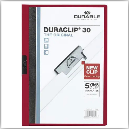 DURACLIP 30 A4 Clip Folder | Holds Up-to 30 Sheets of A4 Paper | Robust Metal Sprung Clip | Pack of 25 Red Colored Files