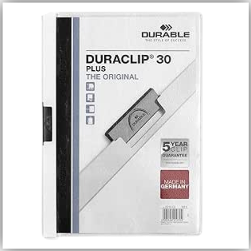 DURACLIP 30 A4 Clip Folder | Holds Up-to 30 Sheets of A4 Paper | Robust Metal Sprung Clip | Pack of 25 White Colored Files