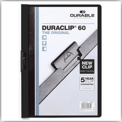 DURACLIP 30 A4 Clip Folder | Holds Up-to 30 Sheets of A4 Paper | Robust Metal Sprung Clip | Pack of 25 Black Colored Files