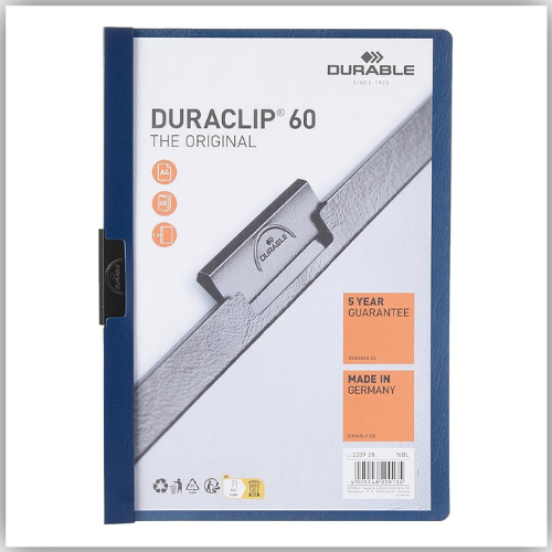 DURACLIP 60 A4 Clip Folder | Holds Up-to 60 Sheets of A4 Paper | Robust Metal Sprung Clip | Pack of 25  Dark Blue Colored Files