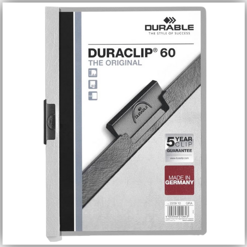 DURACLIP 60 A4 Clip Folder | Holds Up-to 60 Sheets of A4 Paper | Robust Metal Sprung Clip | Pack of 25 Gray Colored Files