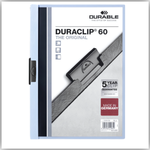 DURACLIP 60 A4 Clip Folder | Holds Up-to 60 Sheets of A4 Paper | Robust Metal Sprung Clip | Pack of 25 Light Blue Colored Files