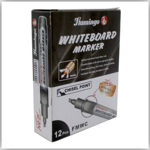 Permanent Marker CHISEL POINT - BLACK - Pack of 12 pcs Flamingo