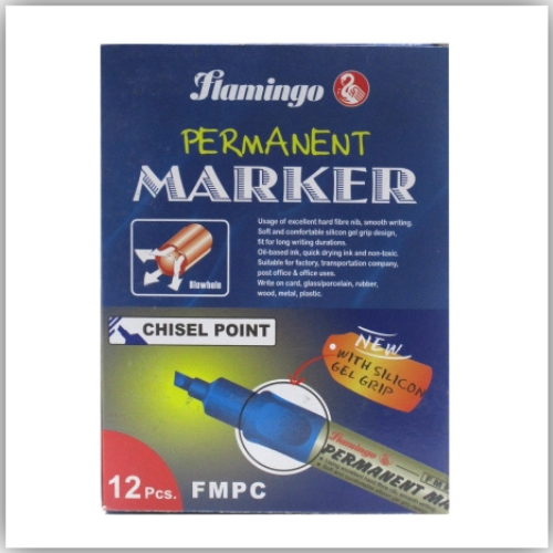 Permanent Marker CHISEL POINT - BLUE - Pack of 12 pcs Flamingo