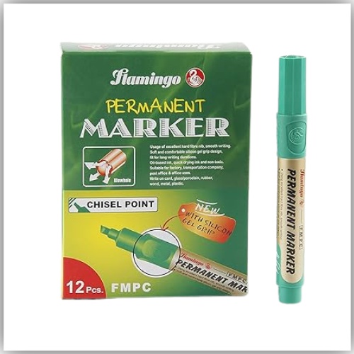 Permanent Marker CHISEL POINT - GREEN - Pack of 12 pcs Flamingo