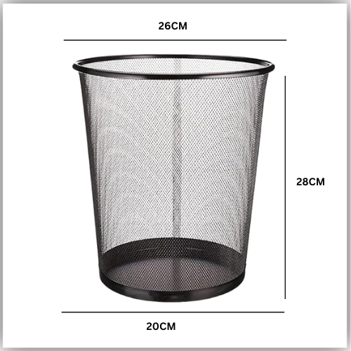 Metal Mesh Waste Bin Round Medium Black