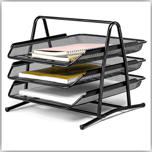 Metal Mesh 3 Tier Document Tray Black