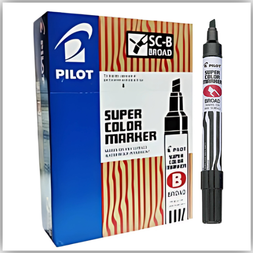 PILOT Super Color Refillable Permanent Markers, Black Ink, Broad Chisel Point, 12-Pack