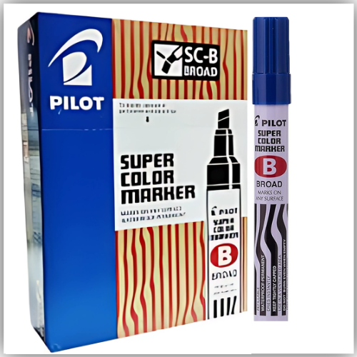 PILOT Super Color Refillable Permanent Markers, BLUE Ink, Broad Chisel Point, 12-Pack