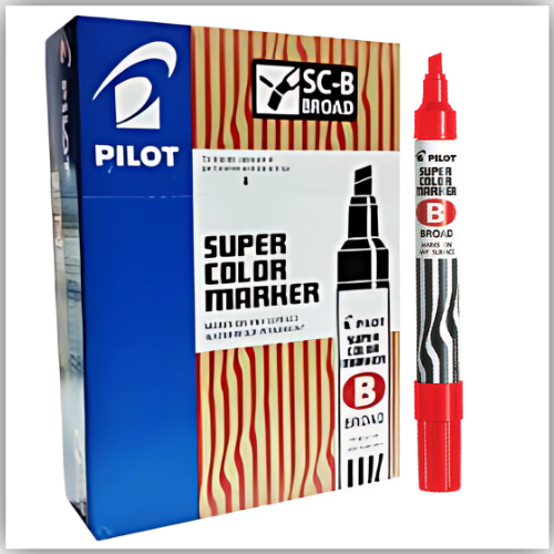 PILOT Super Color Refillable Permanent Markers, RED Ink, Broad Chisel Point, 12-Pack