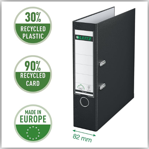 Box File Leitz Lever Arch File, Black, Plastic, A4, 80 mm spine