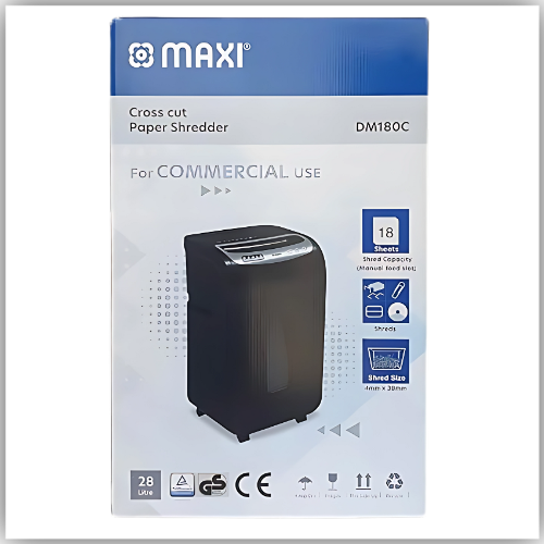 Maxi Paper Shredder 18-Sheet Cross-Cut, 28 Litres Shredder for Home and Office Heavy Duty, Shred Paper Clips, Staples and Credit Cards