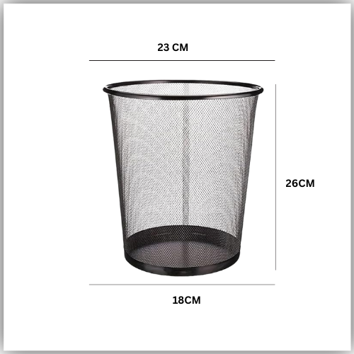 Metal Mesh Waste Bin Round Small Black