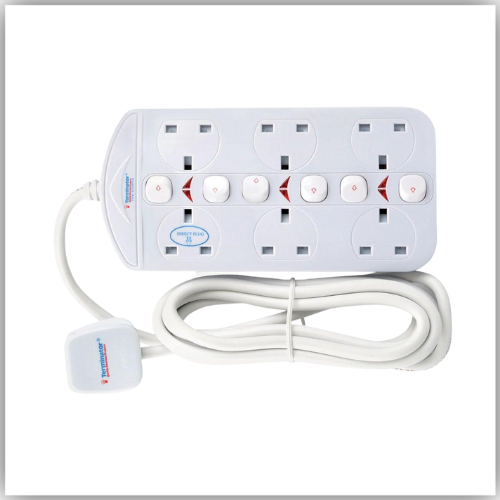 Extension Lead 6 Way Double Side UK With Individual Switches 3M -  TPB-836DUK