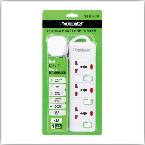 Extension Lead 3 Way Socket 3M - TPB 413N-3M