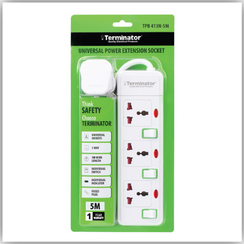Extension Lead 3 Way Socket 5M - TPB 413N-5M