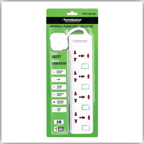 Extension Lead 4 Way Socke 3M - TPB 414N-3M