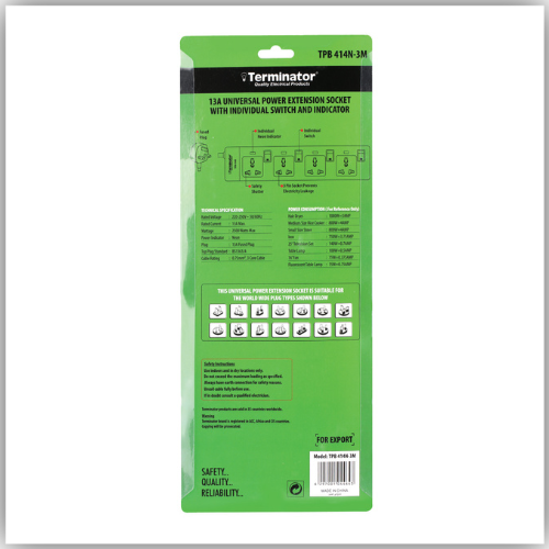 Extension Lead 4 Way Socke 3M - TPB 414N-3M