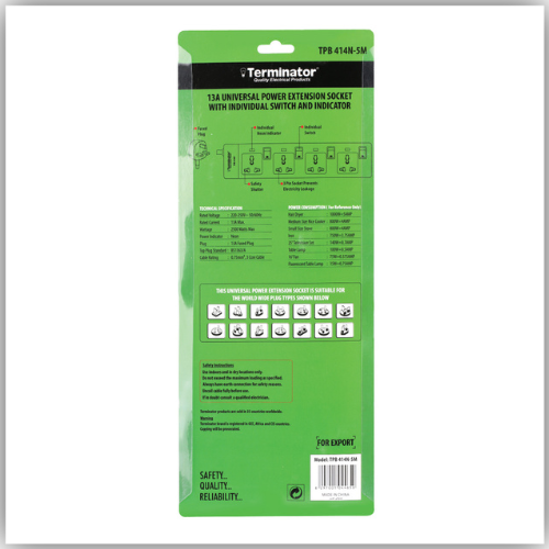 Extension Lead 4 Way Socket 5M - TPB 414N-5M